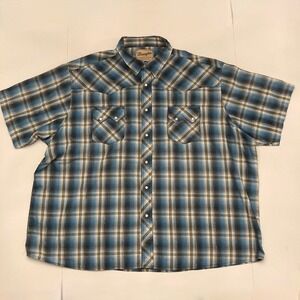 Wrangler Mens 3XL Pearl Snap Western Shirt Short Sleeve Blue Plaid
